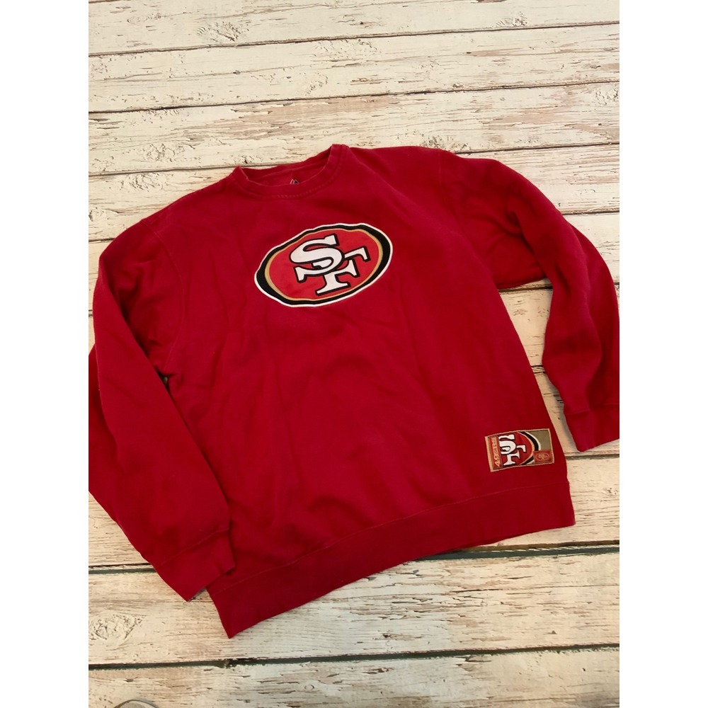 Majestic San Francisco 49ers Crewneck Sweatshirt Red Mens Large SF Logo Pullover